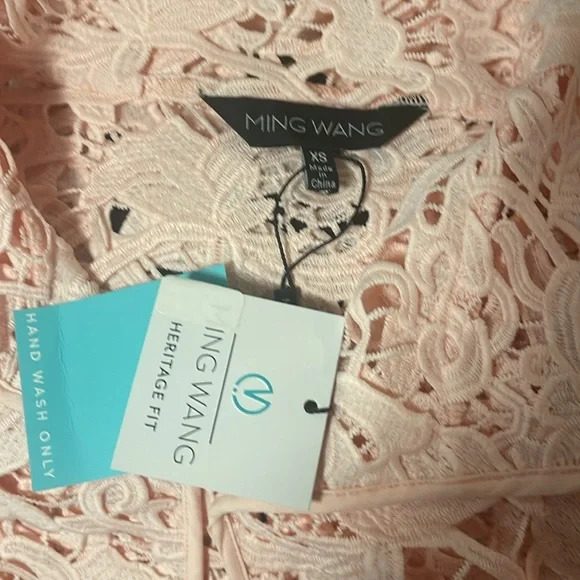 Ming WangWing Collar 3/4 Sleeve Floral Lace Coordinating Jacket